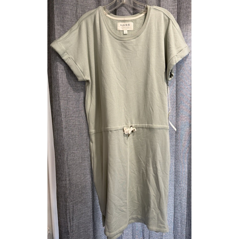 HASS Sustainable Apparel Fleece Dress Sz‎ Large Sage Green Pockets USA Made NWT